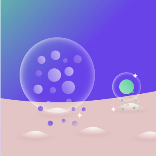 Illustration of encapsulated tretinoin and benzoyl peroxide reaching the skin after application of TWYNEO cream