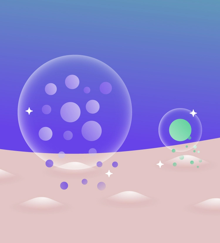 Illustration of encapsulated tretinoin and benzoyl peroxide reaching the skin after application of TWYNEO cream